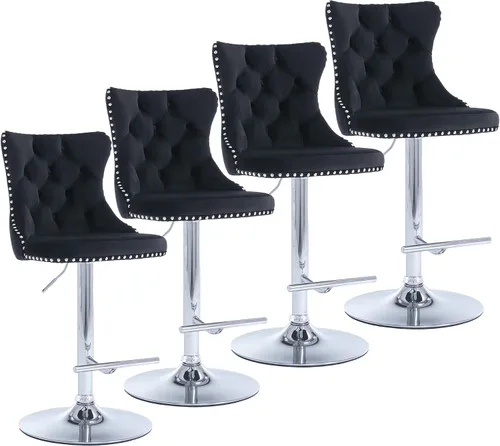 Vista 27 de Aoowow Juego de 2 taburetes de bar giratorios ajustables con parte trasera de terciopelo copetudo, sillas de bar modernas tapizadas con cabeza
