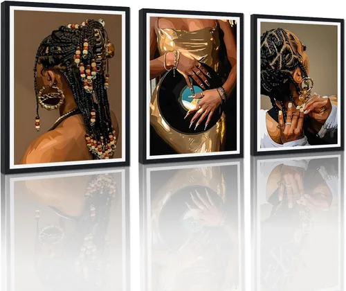 Vista 45 de MAMAGO Lienzo decorativo para pared, pintura de belleza dorada y negra, fotos de mujeres africanas, hermosos pósteres de mujer negra, impresiones