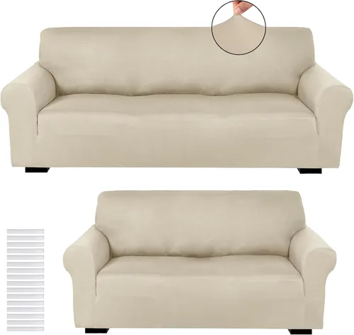 Vista 23 de Peryiter Juego de 2 fundas para sofá de dos plazas Fundas para muebles para sala de estar para sofá, sillón, ajuste elástico, a prueba de arrugas