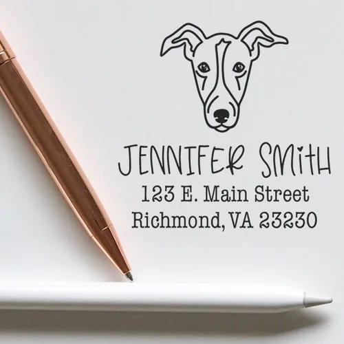 Vista 4 de Sello de dirección personalizado Basset Hound – Sello personalizable con nombre y dirección para sobres, ideal para amantes de los perros