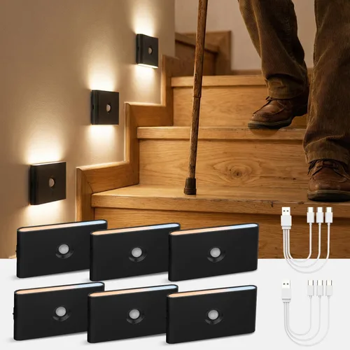 Vista 12 de wowatt Luz de escalera recargable con sensor de movimiento, luces de noche blancas con montaje magnético, luces de escalera regulables para Blanco