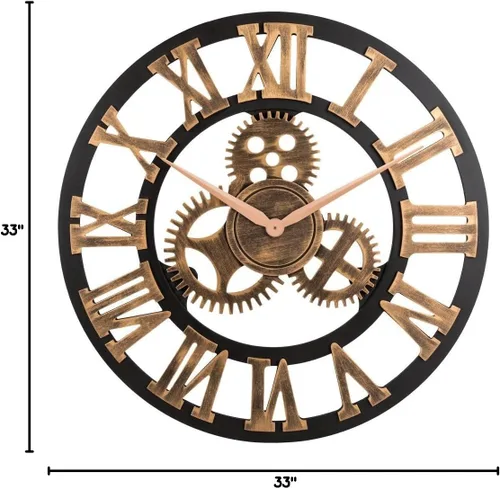 Vista 5 de Reloj de pared silencioso sin ruido de engranajes de bronce romano de 33 pulgadas – Gran 3D Retro rústico campestre decorativo de lujo, arte grande