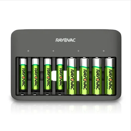 Vista 7 de RAYOVAC Baterías AA recargables (paquete de 8), baterías recargables NiMH Double A