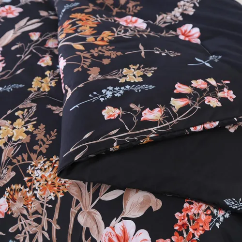 Vista 8 de MAG Juego de edredón floral de 3 piezas, tamaño individual, juego de ropa de cama de microfibra con estampado de flores negras, para todas