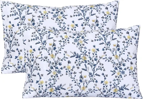 Vista 24 de Feather & Stitch - Fundas de almohada 100% algodón de 2 piezas tamaño Queen, 300TC fundas de almohada ultra suaves con cierre de sobre, resistentes