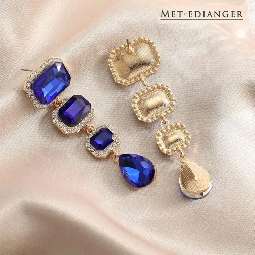 Vista 6 de Met-edianger Aretes colgantes vintage con diamantes de imitación, aretes colgantes de cristal, aretes rectangulares de lágrima para mujeres y niñas