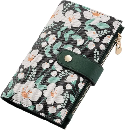 Vista 13 de yiijay Cartera para mujer con bloqueo RFID, de cuero vegano, triple pliegue, tarjetero para tarjetas de crédito, cartera de viaje con soporte