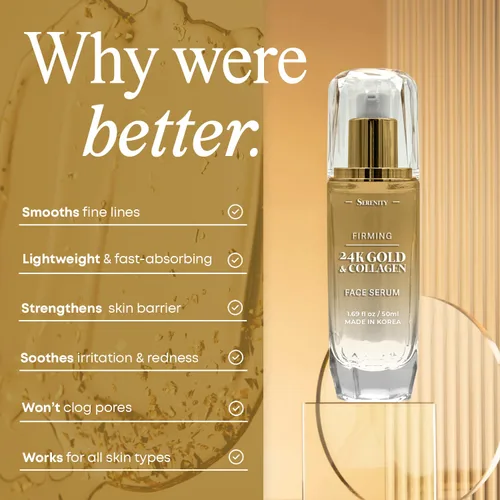 Vista 4 de Serenity Dew - Suero facial de oro de 24 quilates y colágeno, probado por dermatólogos, cuidado de la piel coreano antienvejecimiento, calma