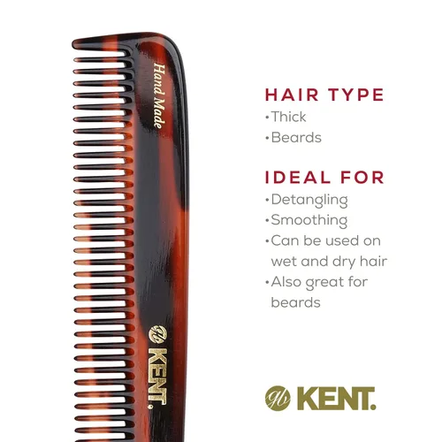 Vista 6 de Kent R9T - Peine para desenredar todo el cabello grueso, dientes anchos para cabello grueso, rizado y ondulado. Peine desenredante para aseo