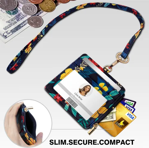 Vista 5 de Soporte para tarjetas de identificación con cordón: tarjetero horizontal de flores con cordón para tarjetas de identificación