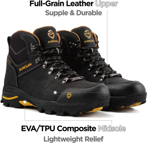 Vista 5 de SUREWAY Botas de trabajo impermeables de acero y punta suave de 6 pulgadas para hombre, botas de seguridad de cuero antideslizantes