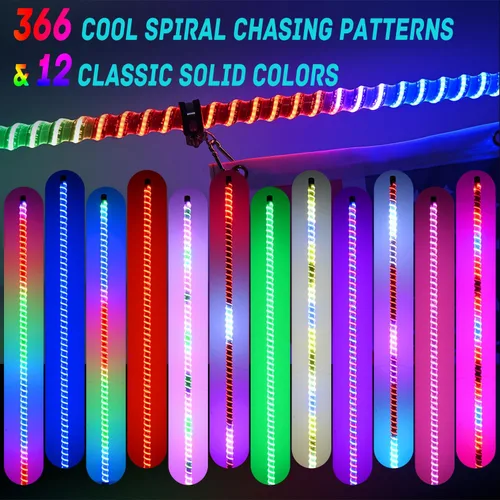 Vista 2 de Nilight Luz LED para látigo, 1 antena COB RGB de 2 pies con base de resorte, aplicación Bluetooth y control remoto, patrones de persecución
