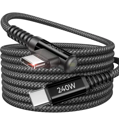 Vista 16 de AINOPE Cable USB C a USB C de 240 W de carga rápida de 1.5 pies, cable de carga rápida tipo C en ángulo recto para iPhone 16 Pro Max Plus, iPhone