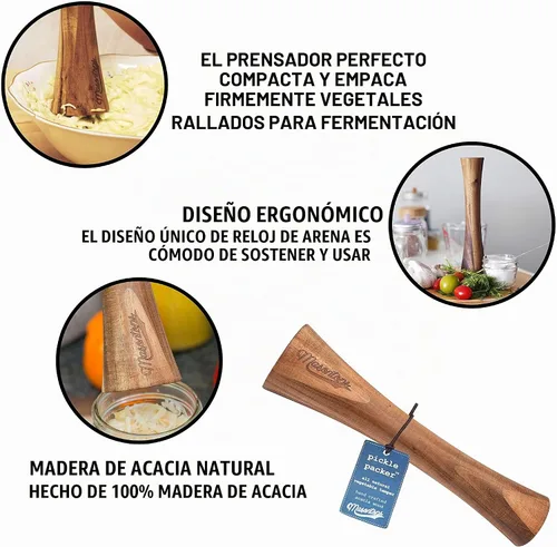 Vista 3 de Masontops Envasadora de pepinillos - Tamper de fermentación vegetal de madera de acacia - Pounder de chucrut de col - Herramienta de fermentación