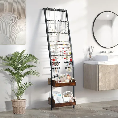 Vista 8 de Keebofly Organizador de joyas, organizador de joyas grande con soporte para collares, aretes, soporte de joyería colgante con pantalla para aretes