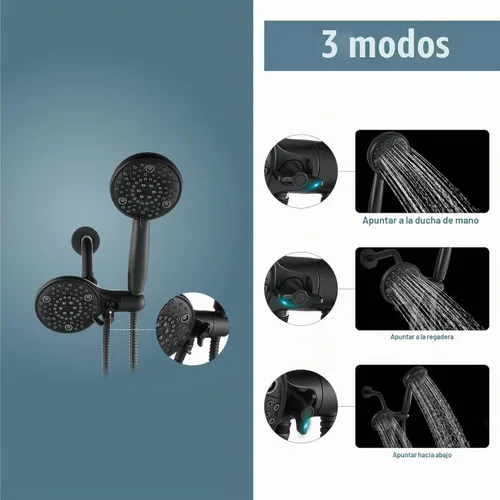 Vista 8 de Aolemi Juego de grifo de ducha dual 8 modos de cabeza y mango Kit negro