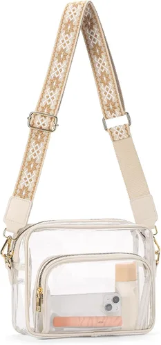 Vista 7 de SENDEFN Bolso transparente para mujer, bolsa transparente aprobada para estadios con bolsillo frontal para conciertos, deportes, festivales
