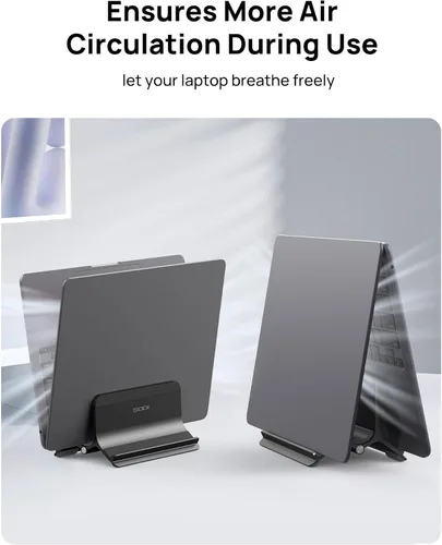 Vista 5 de Soporte vertical para laptop SODI para escritorio compatible con MacBook Air, soporte para MacBook Pro vertical de aluminio hasta 17 pulgadas