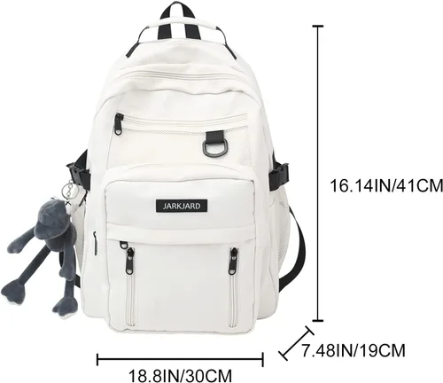 Vista 4 de Bonita mochila estética para la escuela con bonito colgante, mochila casual para estudiantes de medio viaje, universidad, Negro -, Grande, Mochilas
