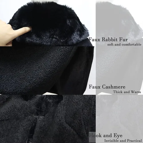 Vista 3 de Gragengs Capa con capucha de piel sintética de conejo, poncho para mujer, lana cálida