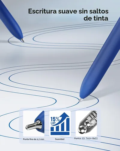 Vista 2 de STAGEEK Bolígrafos de gel azules GX3, 12 bolígrafos de tinta azul de secado rápido con 3 recambios adicionales, bolígrafos retráctiles de punta fina