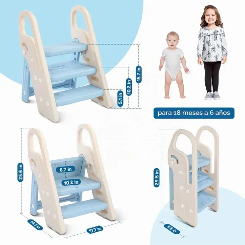 Vista 8 de Onasti Taburete plegable para niños pequeños para lavabo de baño, taburete ajustable de 3 pasos para niños, taburete de entrenamiento para orinal