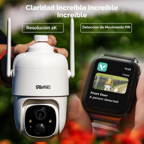 Vista 8 de SOVMIKU 2CQ1 AI 2K Cámara de seguridad solar inalámbrica para exteriores, alimentada por batería, audio bidireccional, detección de movimiento