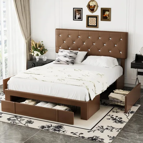 Vista 15 de VECELO Base de cama tamaño individual con plataforma tapizada con cabecera ajustable de botones de diamante, soporte de listones de madera,