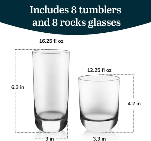 Vista 4 de Libbey Polaris Tumbler & Rocks - Juego de 16 vasos de cristal transparente 05 - Polaris