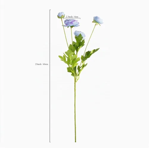 Vista 5 de Flores artificiales de seda, ranúnculo, flores falsas, 5 unidades, adecuadas para decoración de núcleos, creación floral de boda, arreglo floral Azul