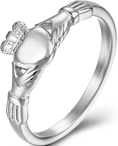 Vista 5 de Jude Jewelers - Anillo de declaración de promesa de boda estilo Claddagh con corazón de acero inoxidable para San Valentín Oro