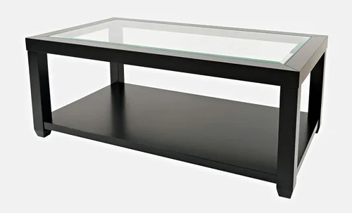 Vista 2 de Jofran Urban Icon - Mesa de centro rectangular con incrustaciones de vidrio y madera de acacia, mesa decorativa contemporánea para sala de estar