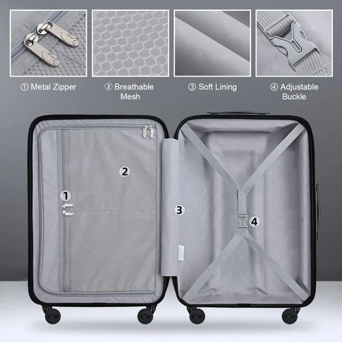 Vista 7 de MGOB Equipaje de mano Maleta rígida con ruedas giratorias y cerradura TSA, aprobada por aerolíneas para hombres y mujeres, Negro -, Lugggage