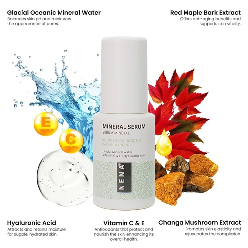 Vista 2 de NENA Skincare Mineral Serum - Suero de vitamina C con ácido hialurónico - Loción facial para hidratación profunda, firmeza y elasticidad - Todo tipo