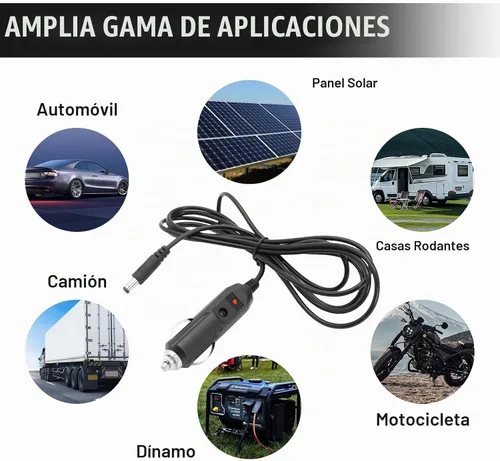 Vista 5 de Adaptador de Carga de Coche de 12V, Enchufe Macho para Encendedor de Cigarrillos de Coche a Conector DC, Cable de Alimentación Compatible