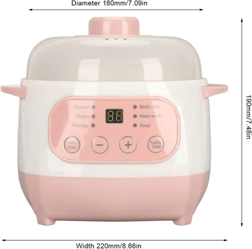 Vista 7 de Jiawu Olla eléctrica para estofado, olla arrocera digital de 200 W 1 L con tapa, pequeña olla de cerámica con temporizador integrado, hace sopas