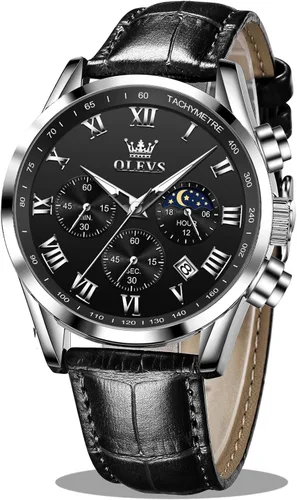 Vista 11 de OLEVS - Reloj de pulsera de cuero para hombre, analógico de cuarzo, cronógrafo de lujo con fecha, impermeable, luminoso - Estilo de vestir