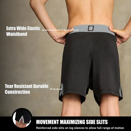 Vista 3 de Elite Sports Pantalones cortos de entrenamiento para niños MMA BJJ No GI UFC, pantalones cortos deportivos para niños y niñas, pantalones cortos
