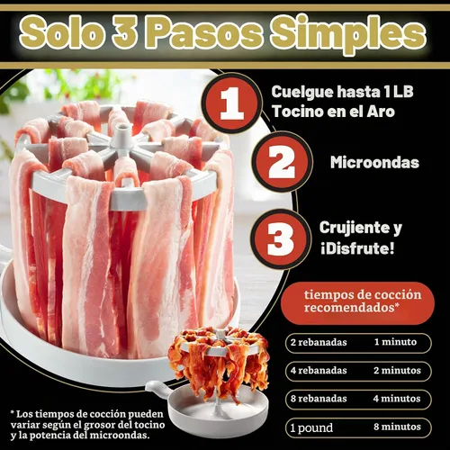 Vista 3 de Bacon Wizard - Cocina para microondas y tocino – Cocina hasta 1 libra de tiras a la vez – Crujiente y uniformemente cocinado en minutos – Bandeja
