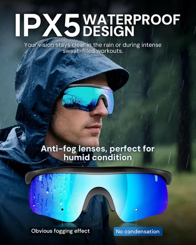 Vista 5 de Lentes de sol Bluetooth para hombres y mujeres, lentes deportivos polarizados UV400 con altavoces HD de oído abierto, asistente de voz y tubos