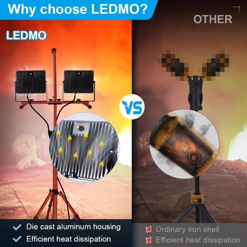 Vista 5 de LEDMO Luz de trabajo LED regulable con soporte, 2 interruptores independientes, 15000 lúmenes, 5500 K, reflectores de trabajo portátiles con trípode