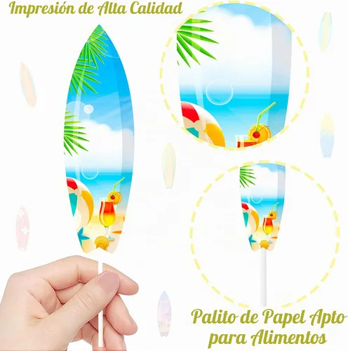 Vista 6 de 36 decoraciones para cupcakes para tablas de surf, piscina, decoración de fiesta de cumpleaños, playa, tabla de surf, decoración de cupcakes