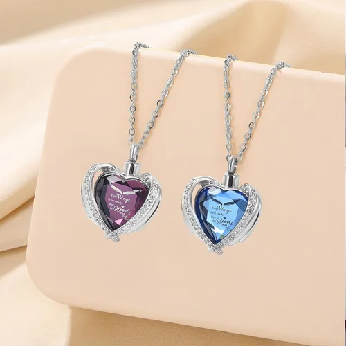 Vista 6 de Heart Urn Necklace for Ashes for Women Men of Loved Ones Cremation Jewelry Keepsake Memorial Pendant with Angel Wing