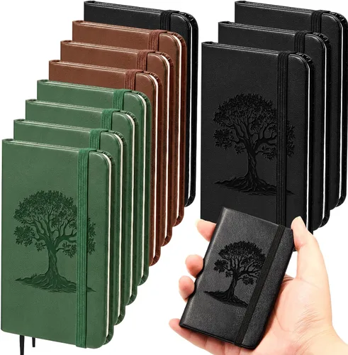 Vista 19 de Qeeenar Paquete de 10 cuadernos de bolsillo de cuero de tapa dura, mini diarios rayados de 4 x 2.5 pulgadas, diseño de hojas doradas, 50 hojas