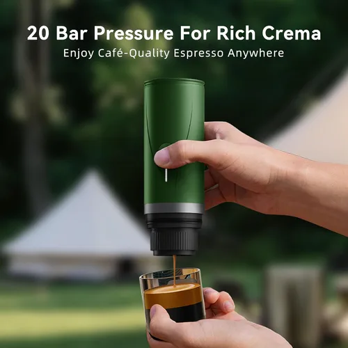 Vista 5 de Máquina de café espresso portátil, mini cafetera eléctrica autocalentable, hasta 20 bar de presión, compatible con cápsulas NS y molienda fina