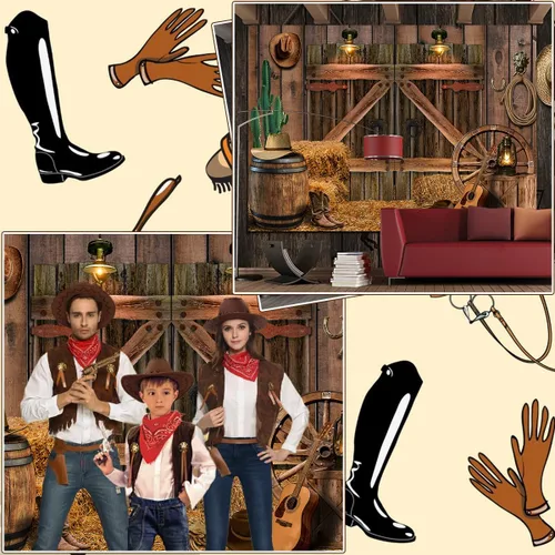 Vista 5 de Fondo de madera rústica de vaquero occidental, para casa de granero, fondo de fotografía para niños, niños, fiesta de cumpleaños, decoración