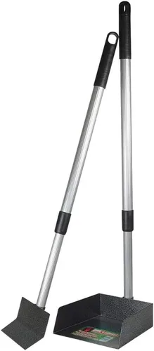 Vista 7 de Recolector resistente de desechos con pala, de Precision Pet, S, Plateado/Negro Pala y bandeja de acero chapado en zinc con mango de aluminio