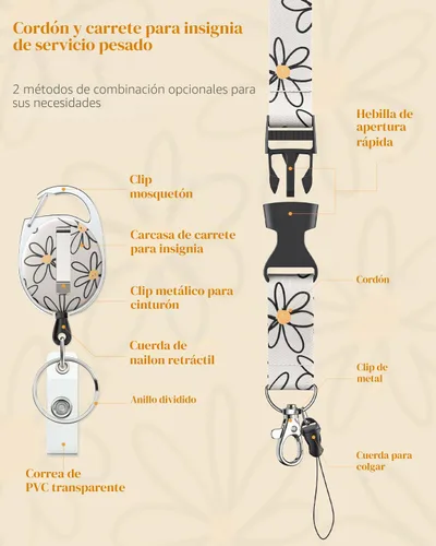 Vista 3 de Uniclife Porta credenciales deslizante floral con carrete retráctil y mosquetón con clip para cordón desmontable, protector de tarjeta vertical