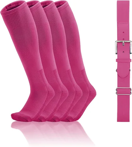 Vista 7 de QBK Conjunto combinado de calcetines y cinturón de béisbol para niños y niñas (2 pares de calcetines y 1 cinturón)
