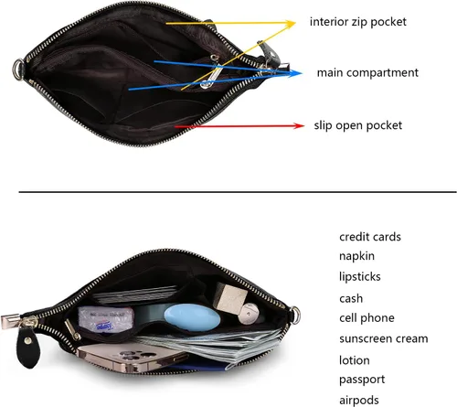 Vista 3 de YALUXE Clutch Wristlet - Cartera de piel auténtica con bloqueo RFID y cadena de hombro